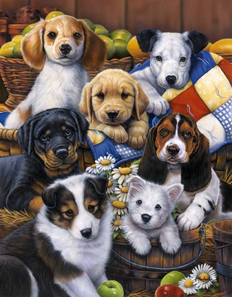 Framed Country Bumpkin Puppies Print