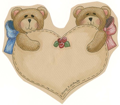 Framed Twin Bears With Heart Print