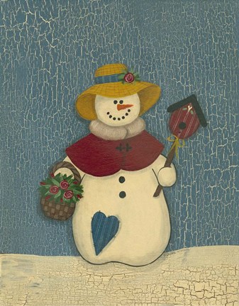Framed Snowwoman With Crackle Background Print