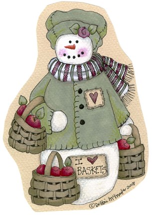 Framed I Love Baskets Snowwoman Print