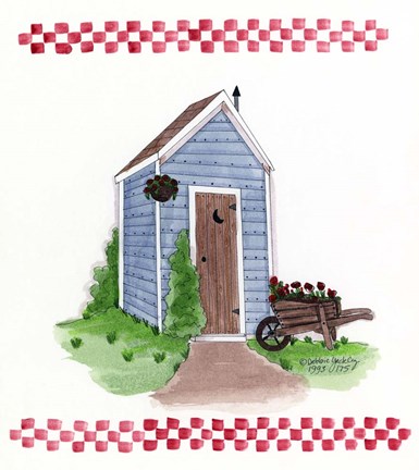 Framed Outhouse With Wheelbarrow Print