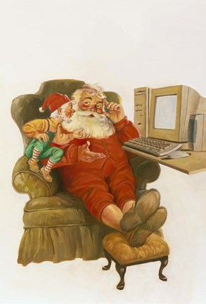 Framed Santa Learning Computer Print