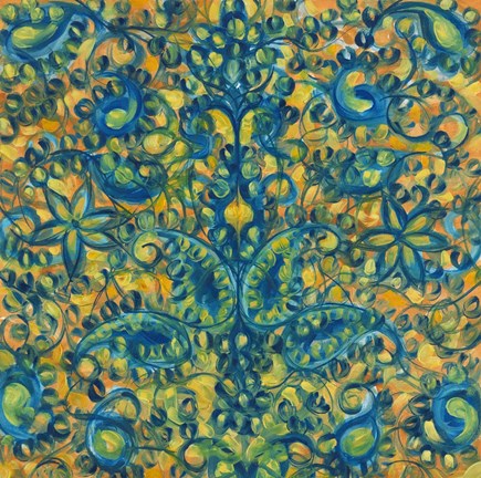 Framed Blue and Orange Swirls Print