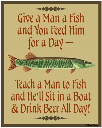 Framed Give Teach Fish Beer Print