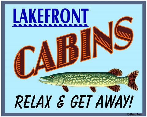 Framed Lake Front Cabins Print