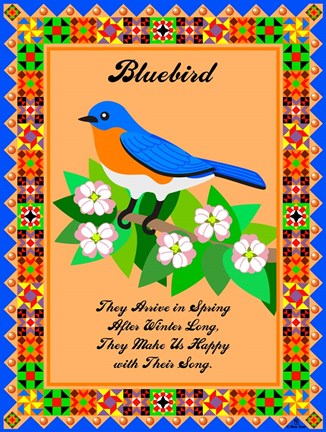 Framed Bluebird Quilt Print