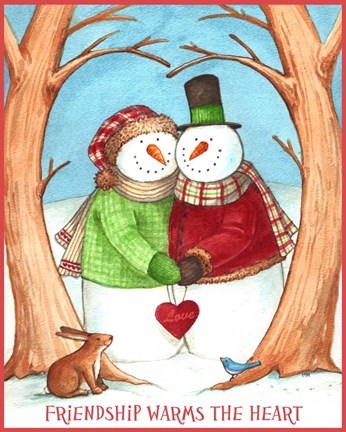 Framed Snowman Tree Heart Share Print
