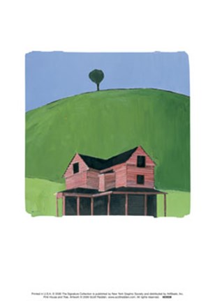 Framed Pink House and Tree Print