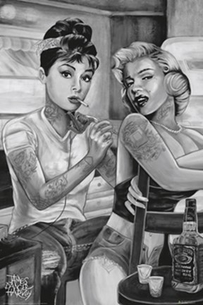 Framed Audrey Marilyn Tattoo Print