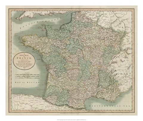 Framed Vintage Map of France Print