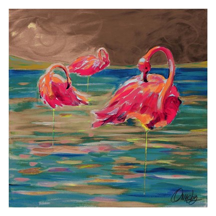Framed Trio Flamingos Print