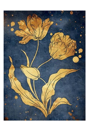 Framed Floral Golden Blues Mate Print