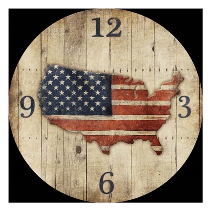 Framed Wooden US Map Clock Print
