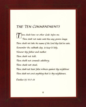 Framed Ten Commandments - red frame Print