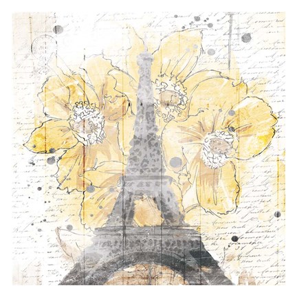Framed Eiffel Bloom Yellow Print