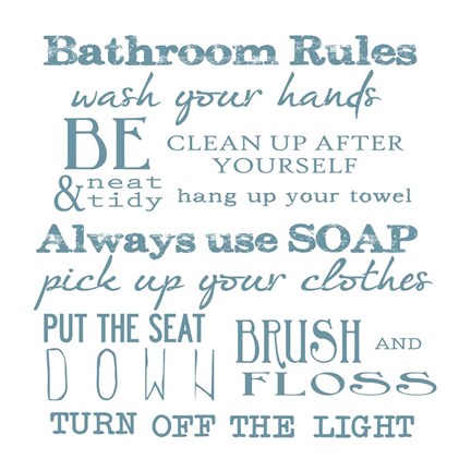 Framed Bathroom Rules White Print