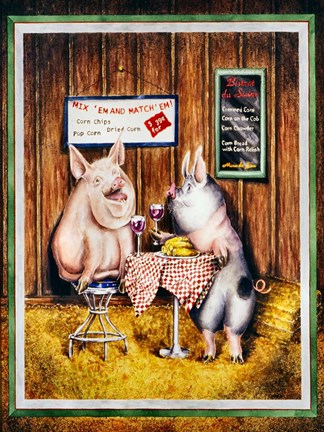 Framed Wine, Dine &amp; Swine Print