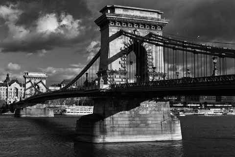Framed Budapest Chain Bridge BW Print