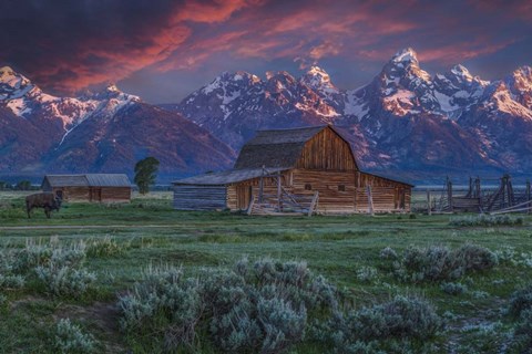 Framed Mormon Row Barn Sunrise Print