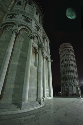 Framed Leaning Tower of Pisa at Night Print