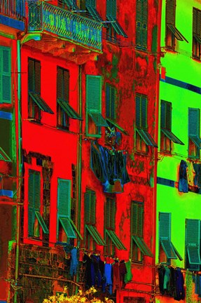 Framed Red and Green Exposed Building with Windows Print
