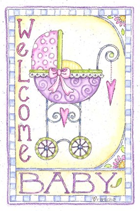 Framed Welcome Baby Carriage Print