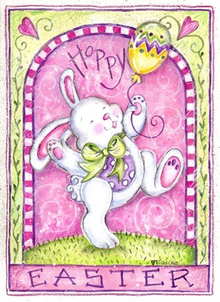 Framed Easter Bunny with Balloon Print
