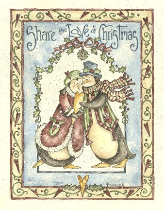 Framed Share The Love Of Christmas Penguins Print