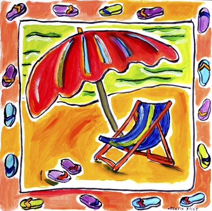Framed Beach Chair, Umbrella, Flip Flops Print