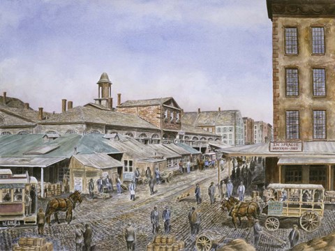 Framed Fulton Market,  NYC.1876 Print