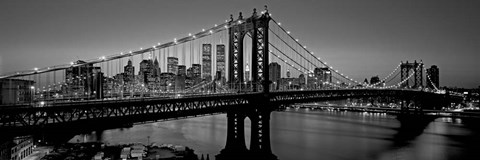 Framed Manhattan Bridge and Skyline BW Print