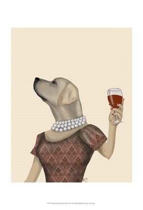 Framed Yellow Labrador Wine Snob Print