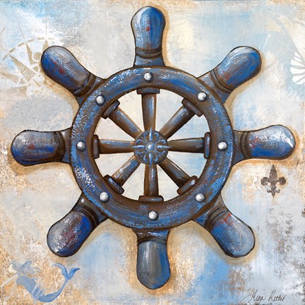 Framed Nautical Wheel Print