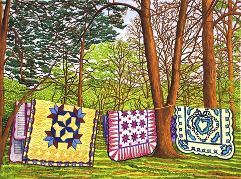 Framed Quilts In The Woods, Bird-In-Hand Pa Print
