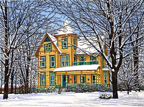 Framed Victorian Home In Winter, Hamburg, Ny Print