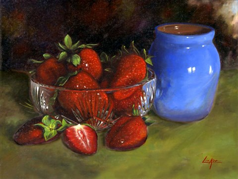 Framed Strawberry Blue Vase Print