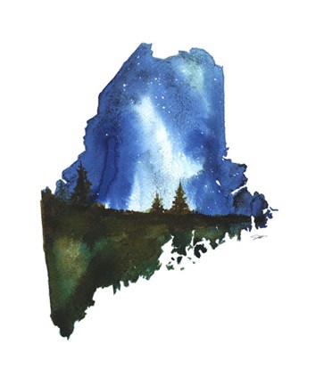 Framed Maine State Watercolor Print