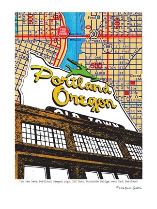 Framed Oregon Map Sign Old Town Portland Print