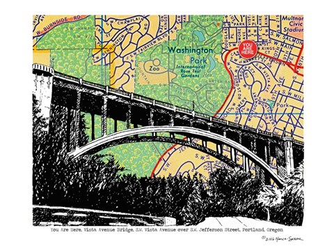 Framed Vista Avenue Bridge Portland Print