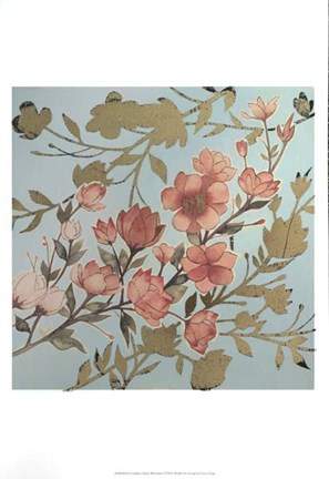 Framed Golden Cherry Blossoms I - Metallic Foil Print