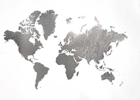 Framed Large Silver Foil World Map - Metallic Foil Print