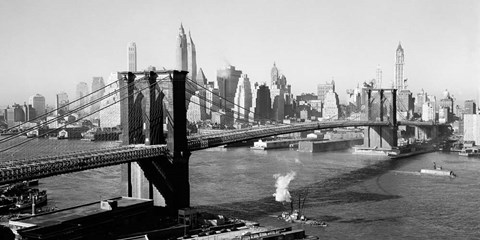 Framed Brooklyn Bridge with Manhattan skyline, 1930s (detail) Print