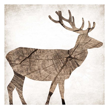 Framed Brown Wood Deer Print