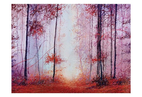 Framed Red Foggy Forest Print