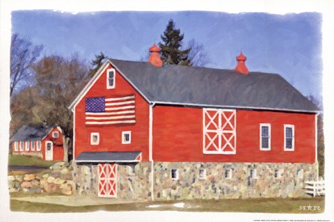 Framed Flag Barn Print
