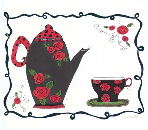Framed Red Rose Tea set Print