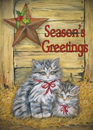 Framed Cats in Barn - Seasons Greetings Print