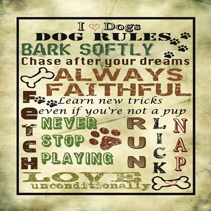Framed I Love Dogs - Dog Rules Print