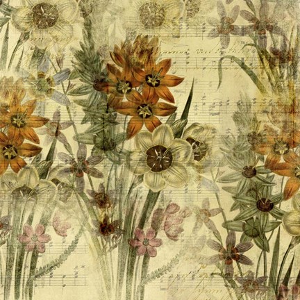 Framed Floral Collage Music Print