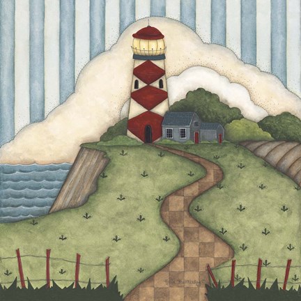 Framed Red Diamond Lighthouse Print